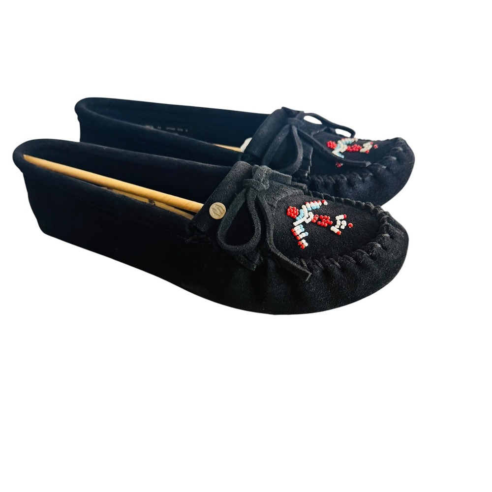 Minnetonka Thunderbird Animikii Softsole Black Suede Beaded Moccasins 159TB 11